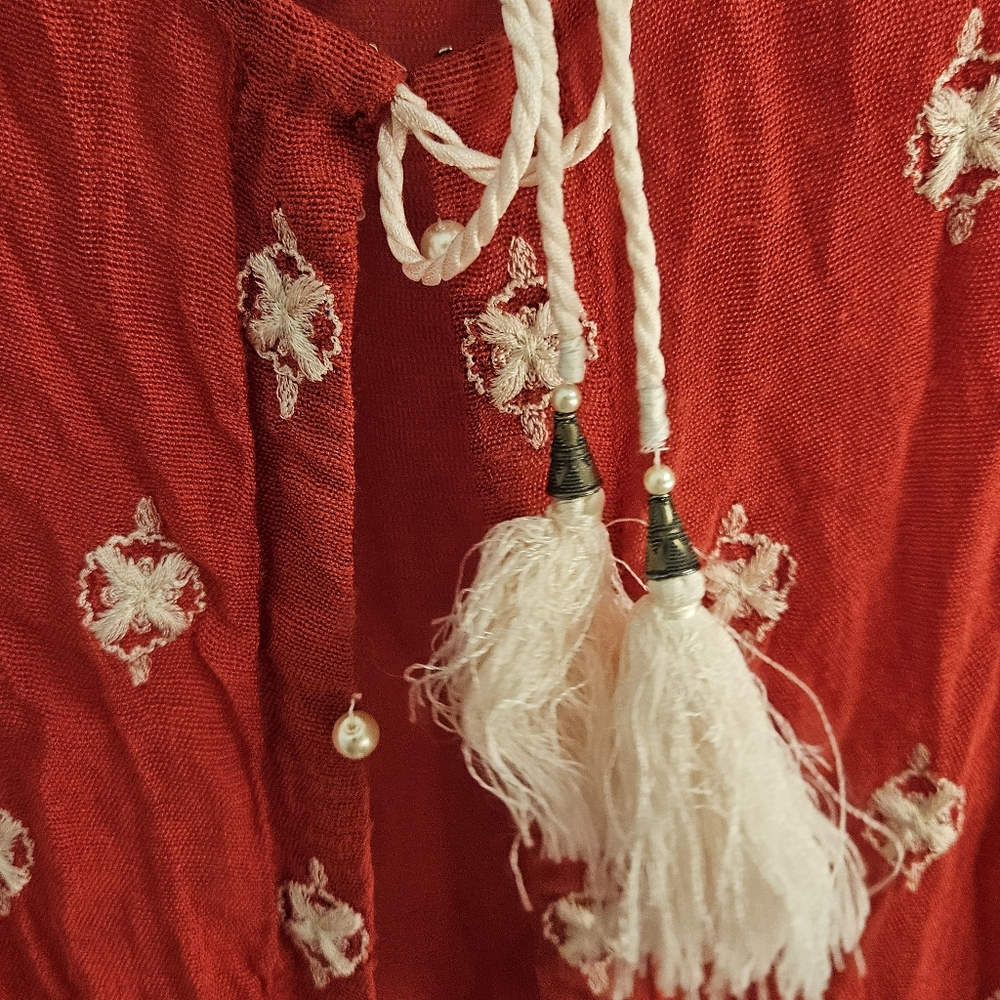 Chinyere Ruby Red Embroidered Tunic/Cardigan With… - image 6